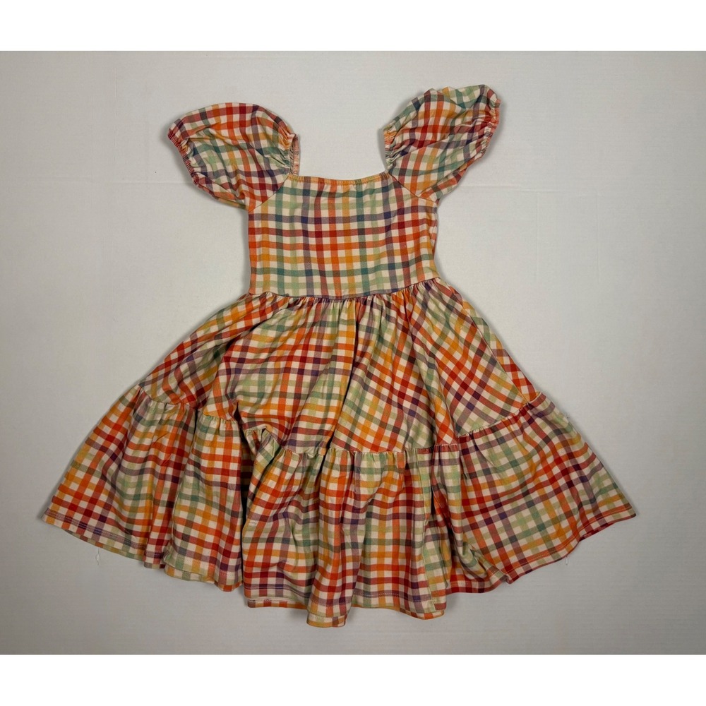 Alice + Ames Girls Dress Gingham Plaid Size 6 Multicolor Puff Sleeve Cotton